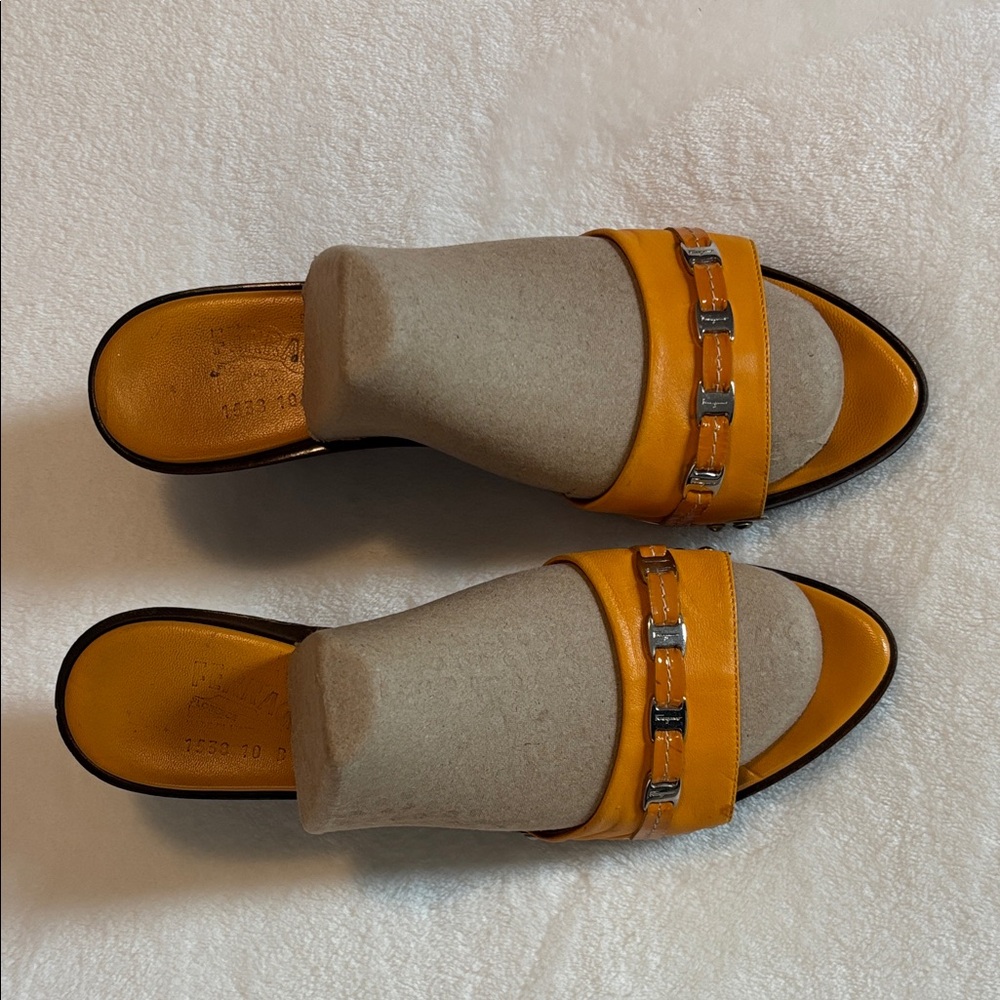 Salvatore Ferragamo Orange Mules with Silver Accents